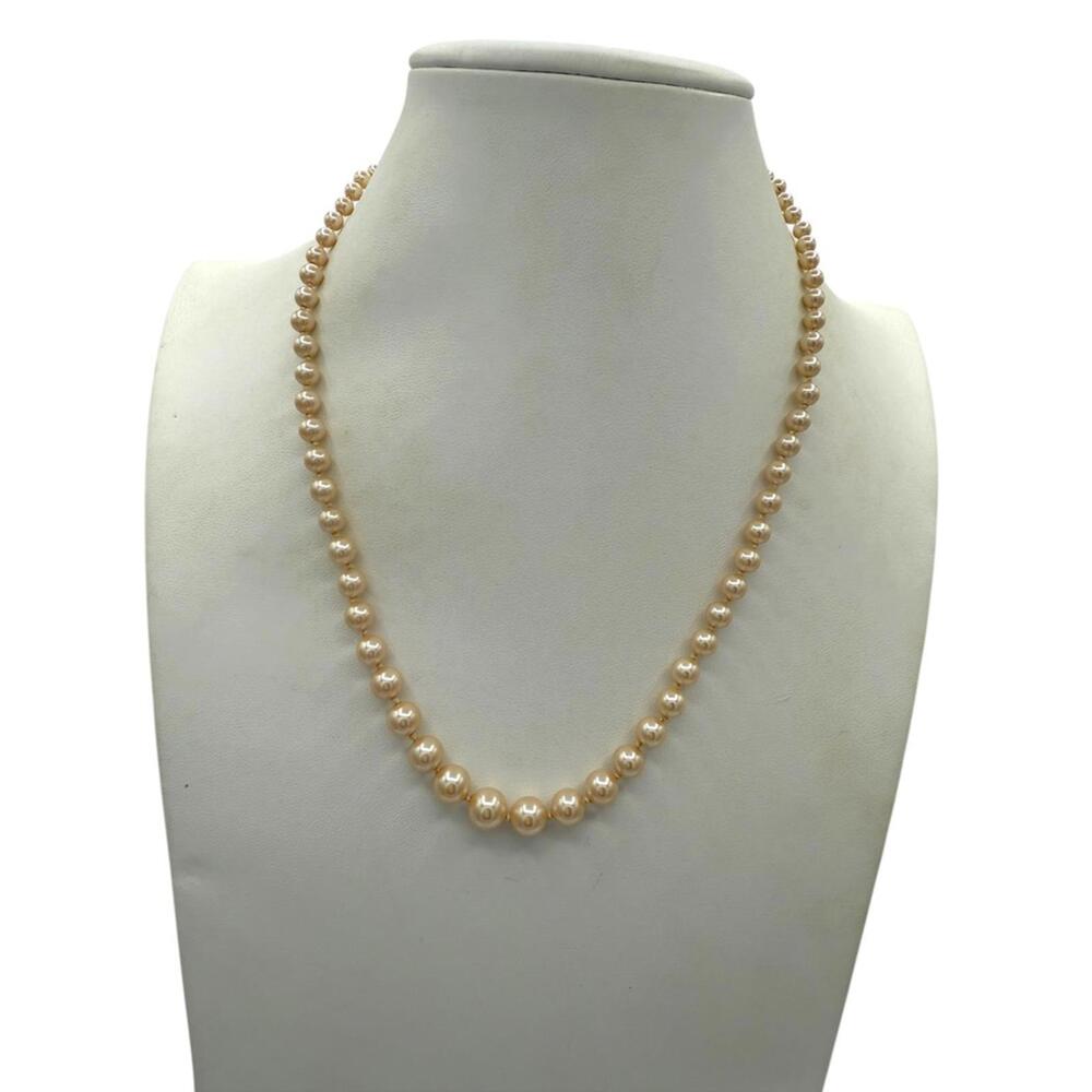 Monet Graduated Faux Pearl Gold Tone Necklace Vintage